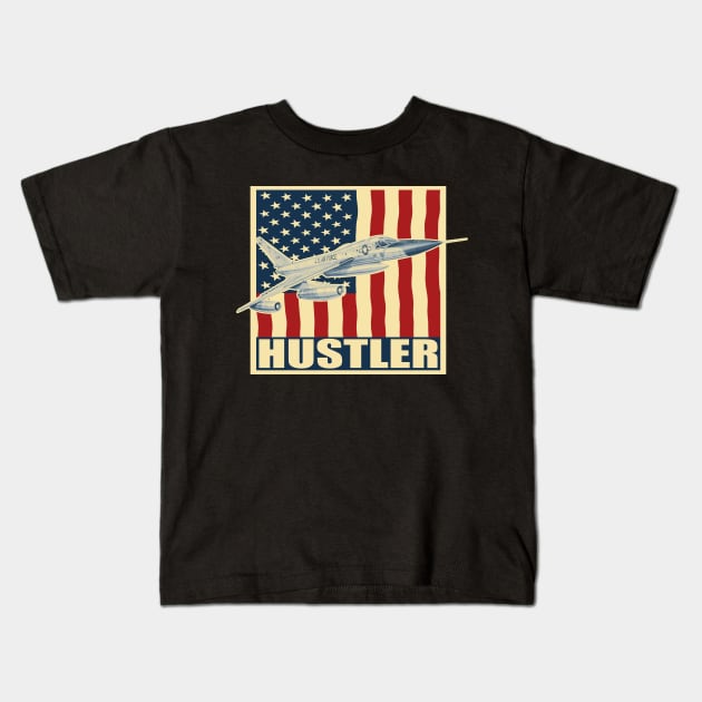 B-58 Hustler US Bomber Aircraft Plane USAF Airplane USA Flag Kids T-Shirt by BeesTeez